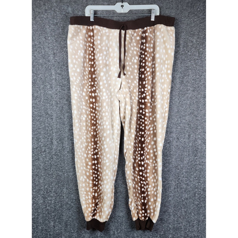 Peaches & Dreams Pajama Pants Women L Brown Deer Fawn Print Plush Fleece Joggers
